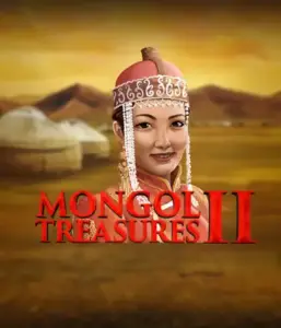 Discover the vibrant heritage of Mongolia with the Mongol Treasures 2 game by Endorphina, highlighting a graceful Mongolian woman adorned in traditional attire against a golden Mongolian steppe backdrop. This graphic portrays the spirit of Mongolian tradition, providing a unique gaming experience. 